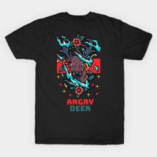 Angry Deer Illustration Hand Drawn T-Shirt